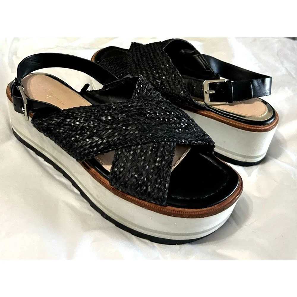 Zara Womens Black Braided Woven Platform Slingback Sandals Eu 40 / US 9